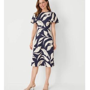 Ann Taylor Leafed Flutter Sleeve Flare Dress